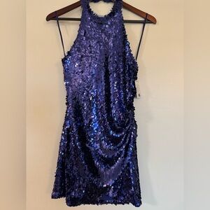Blondie Nites Junior Sequin Halter Dress in Blue Size 1 NWT Dance